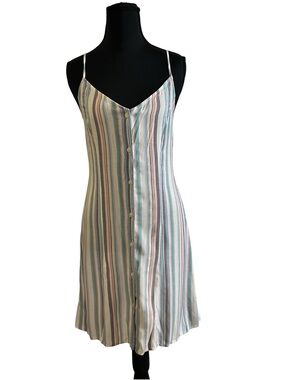 Arizona Jean Co Pastel Striped Button Front Cami Slip Dress S